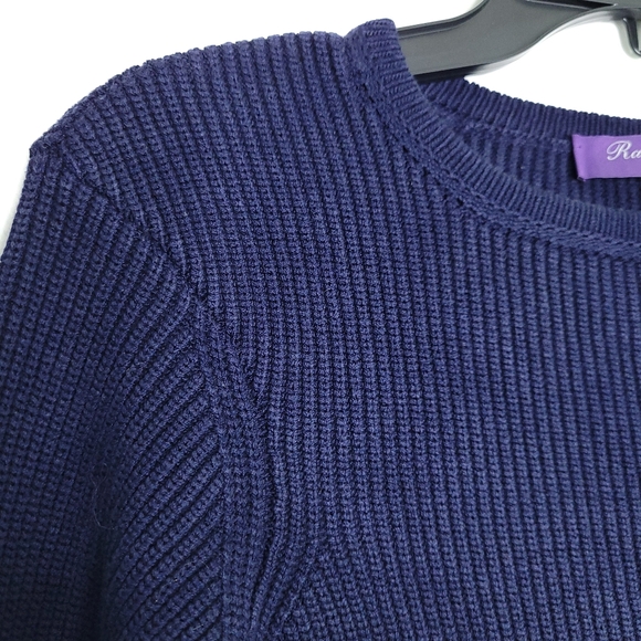 RALPH LAUREN Purple Label Silk Navy Ribbed Sweater Women's LARGE - Picture 5 of 16